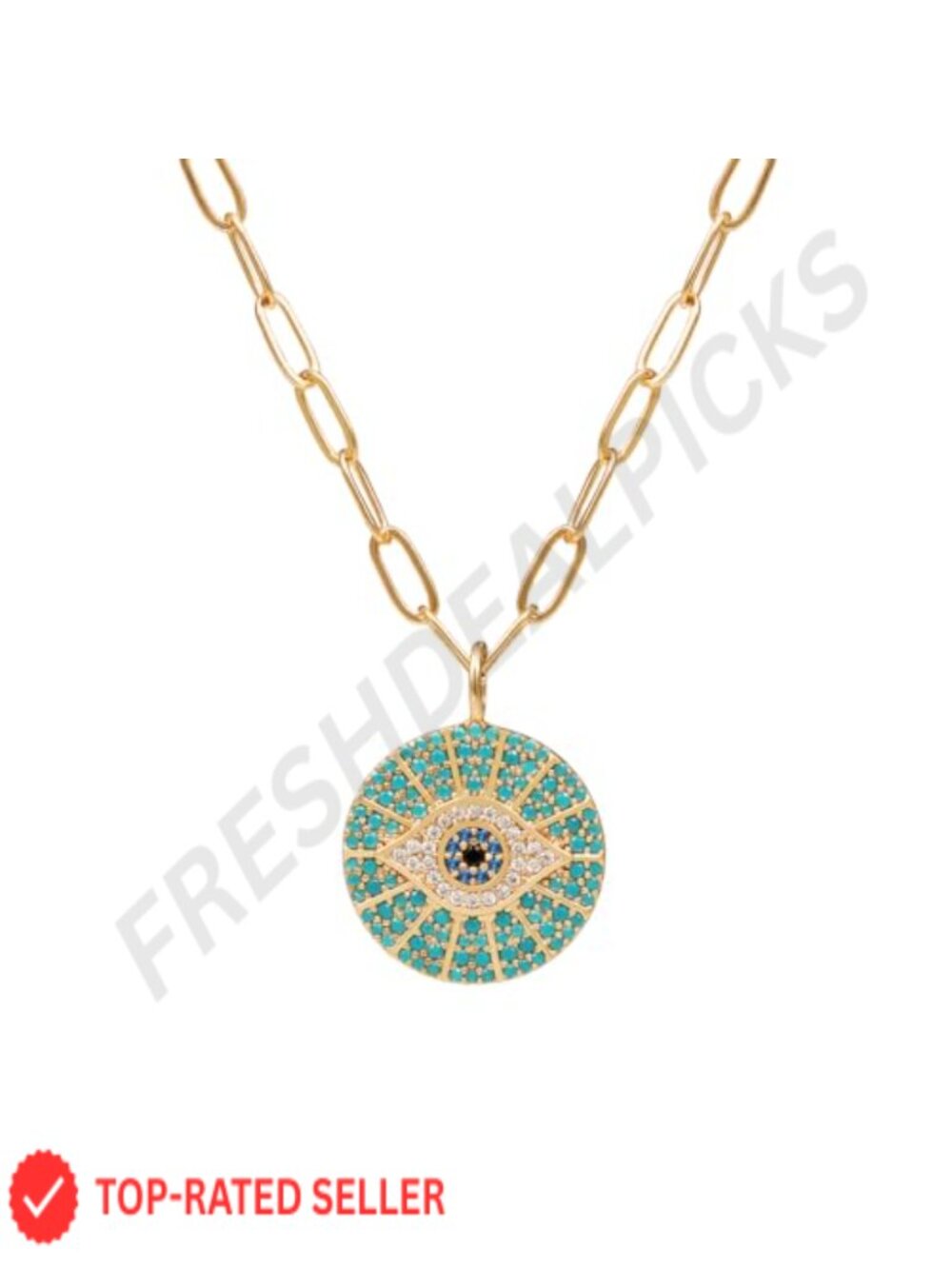 14k Gold Plated Evil Eye Pendant Necklace for Women 18-20 Inch Round Circle